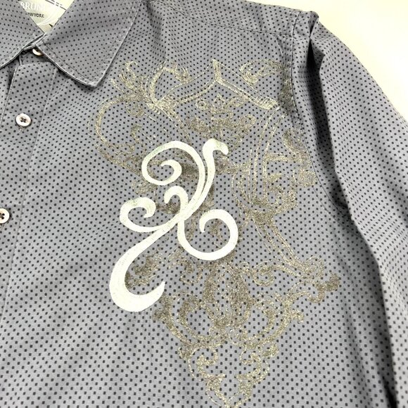 Bruno New York XL Charcoal Gray Polka Dot Long Sleeve Mens Shirt Embroidered - Picture 5 of 10